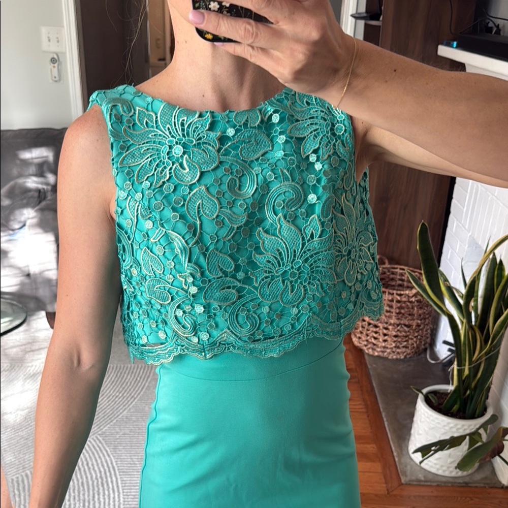 Eva Franco Turquoise Lace Midi Dress